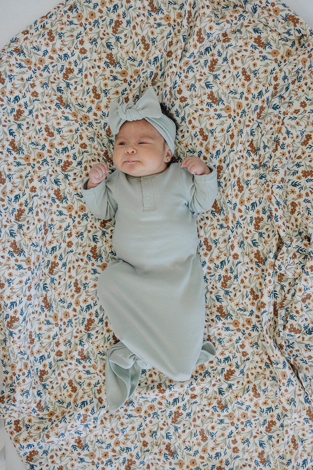 Sage Organic Cotton Ribbed Knot Gown - HoneyBug 