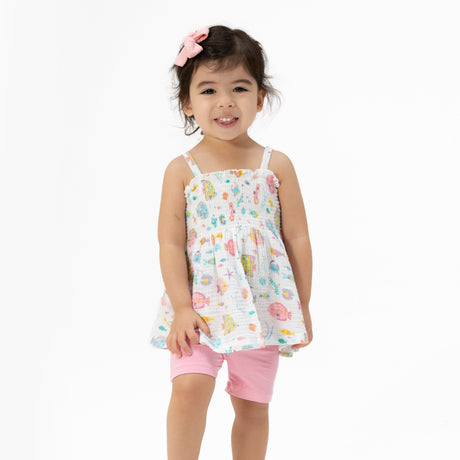 Sunny Coral Reef Fish - Smocked Top with Bike Short