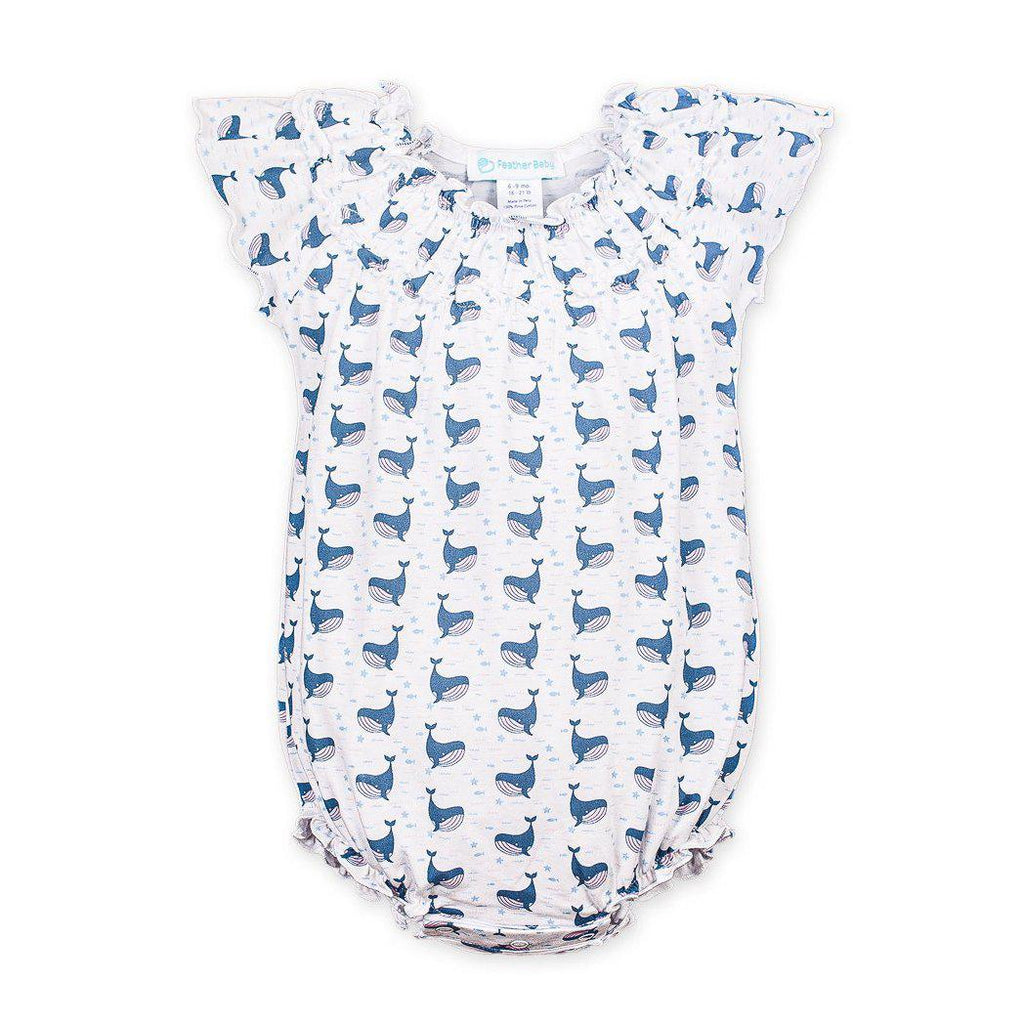 Ruched Bubble - Fin Whale on White  100% Pima Cotton by Feather Baby - HoneyBug 
