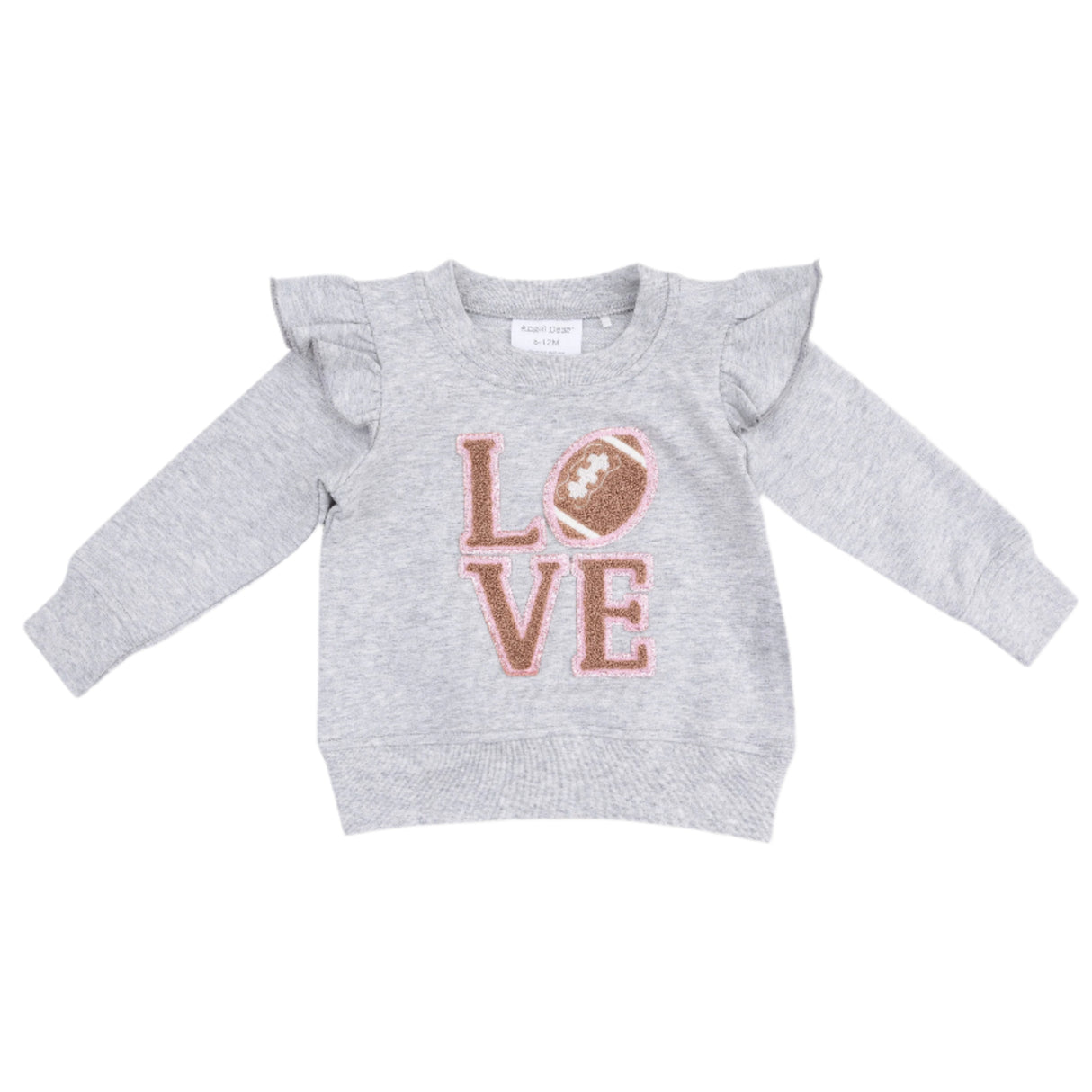 Ruffle Sweatshirt with Love Patch - Varsity Light Grey - HoneyBug 