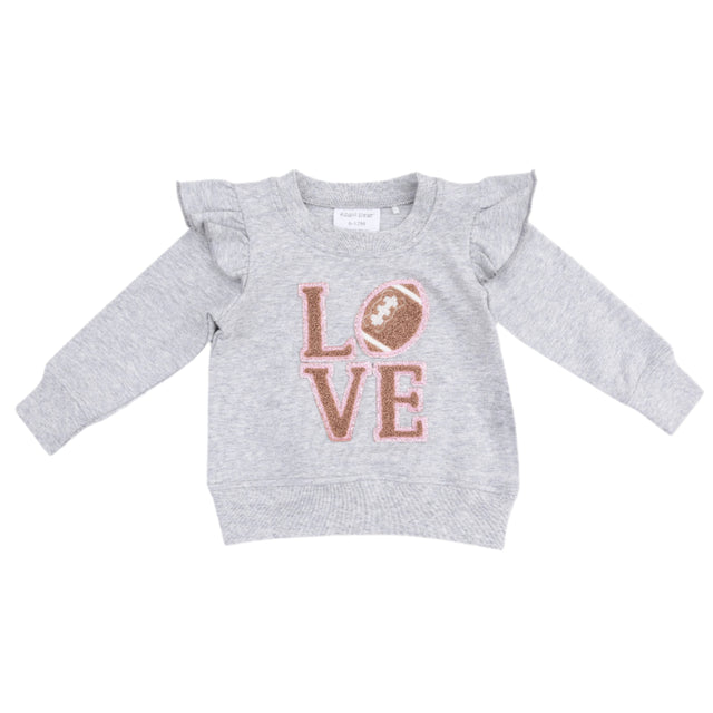 Ruffle Sweatshirt with Love Patch - Varsity Light Grey - HoneyBug 