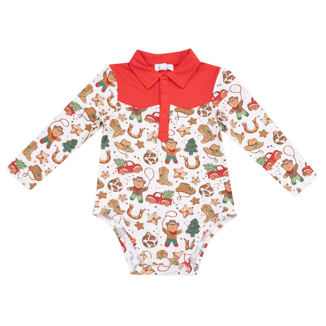 Long Sleeve Cowboy Bodysuit - Cowboy Christmas - HoneyBug 
