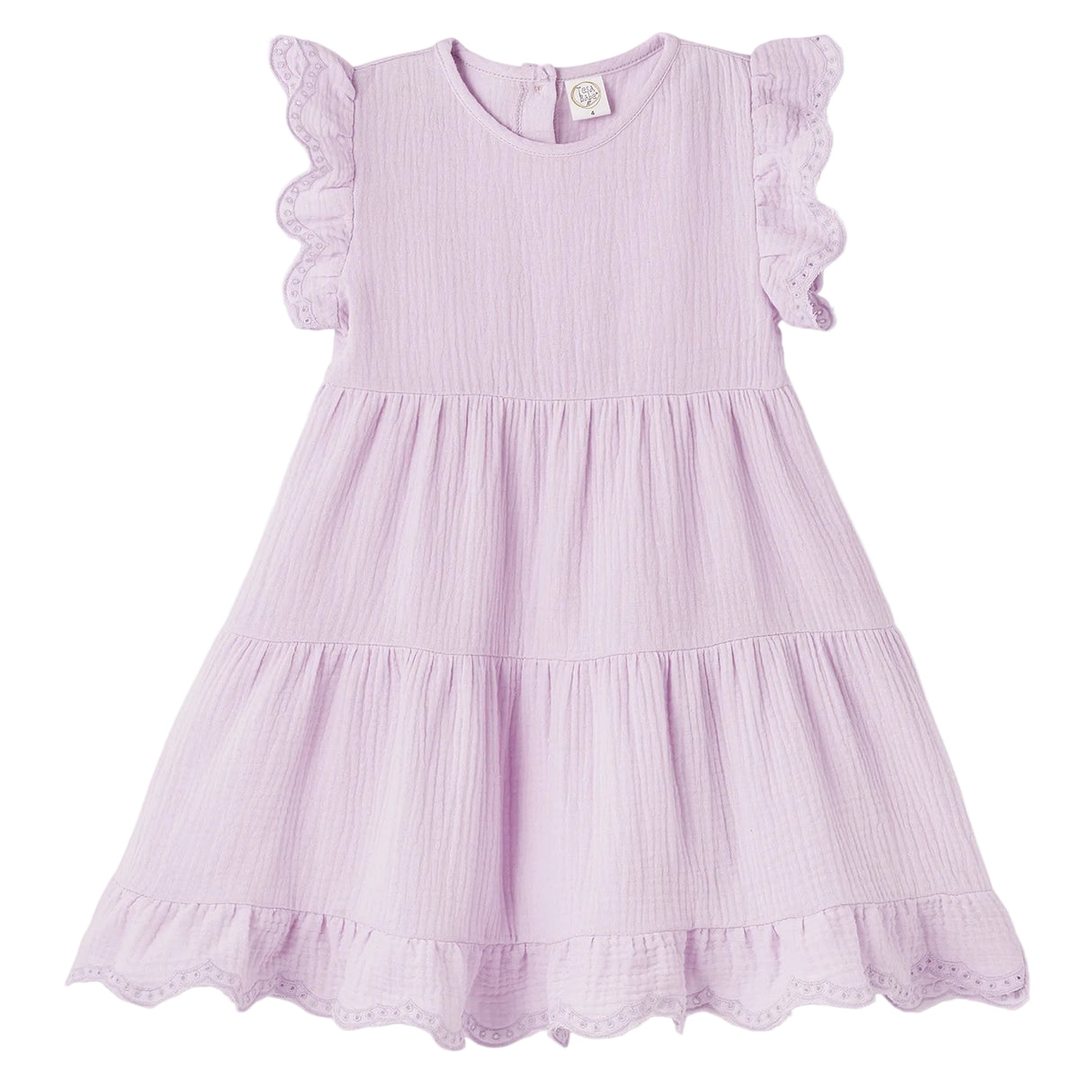 Lavendar Gauze Girl's Dress w/Eyelet Flutter Sleeves