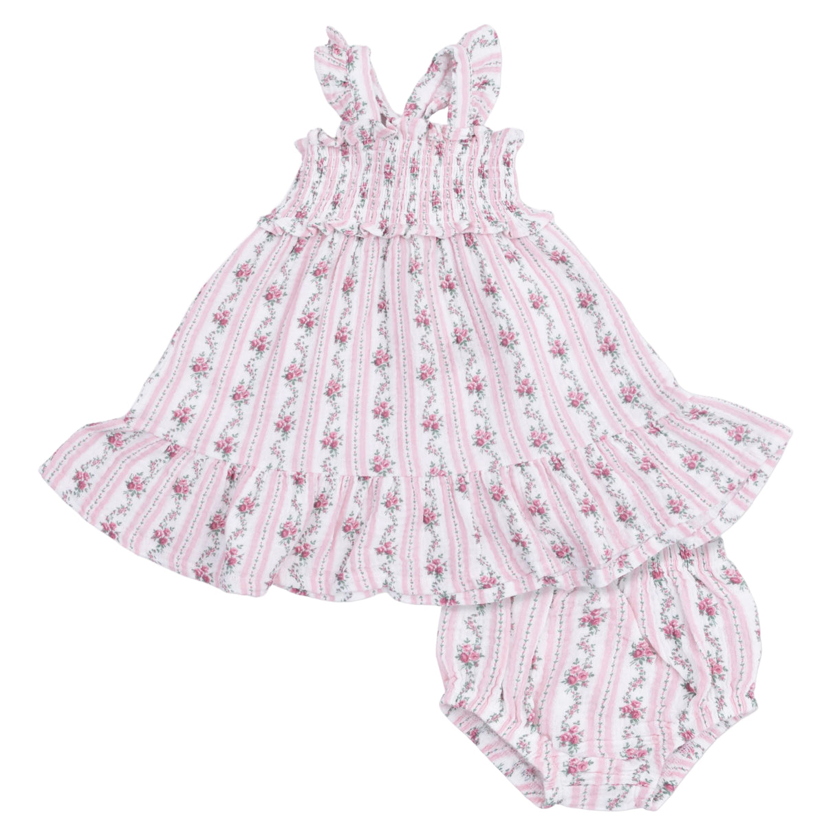 Winding Roses Stripe - Smocked Ruffle Sundress & Bloomer