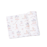 Carousel with Bows - 2 Way Ruffle Back Zipper Footie, Headband, & Swaddle Blanket Set