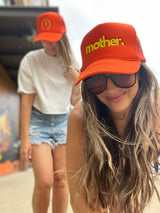 Mother Embroidered Trucker Hat -  Orange - HoneyBug 