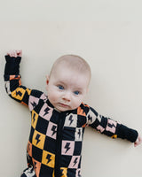 Bamboo Zip Romper | Colorful Checks & Bolts - HoneyBug 