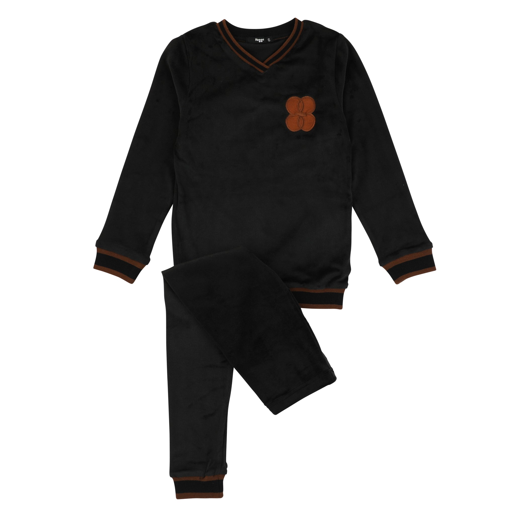 Copper Emblem and Trim Loungewear Set, Black Velour - HoneyBug 