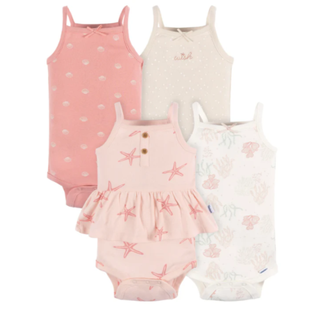 4-Pack Baby Girls Starfish Onesies® Bodysuits - HoneyBug 