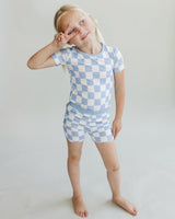 Bamboo Two Piece Shorts Set | Blue Checkered - HoneyBug 