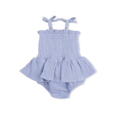 Solid Muslin Blue Blizzard - Smocked Bubble with Skirt