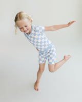 Bamboo Two Piece Shorts Set | Blue Checkered - HoneyBug 
