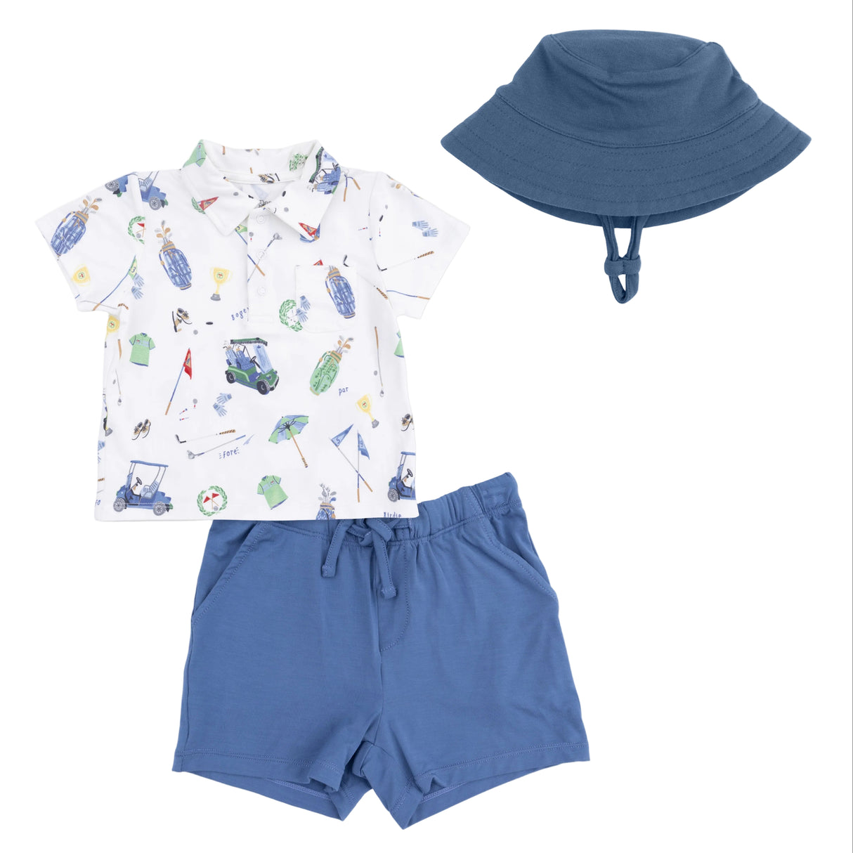 Golf Things - Polo with Casual Short with Solid Bucket Hat