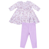 Smocked Ruffle Long Sleeve Tiered Dress + Leggings - HoneyBug 