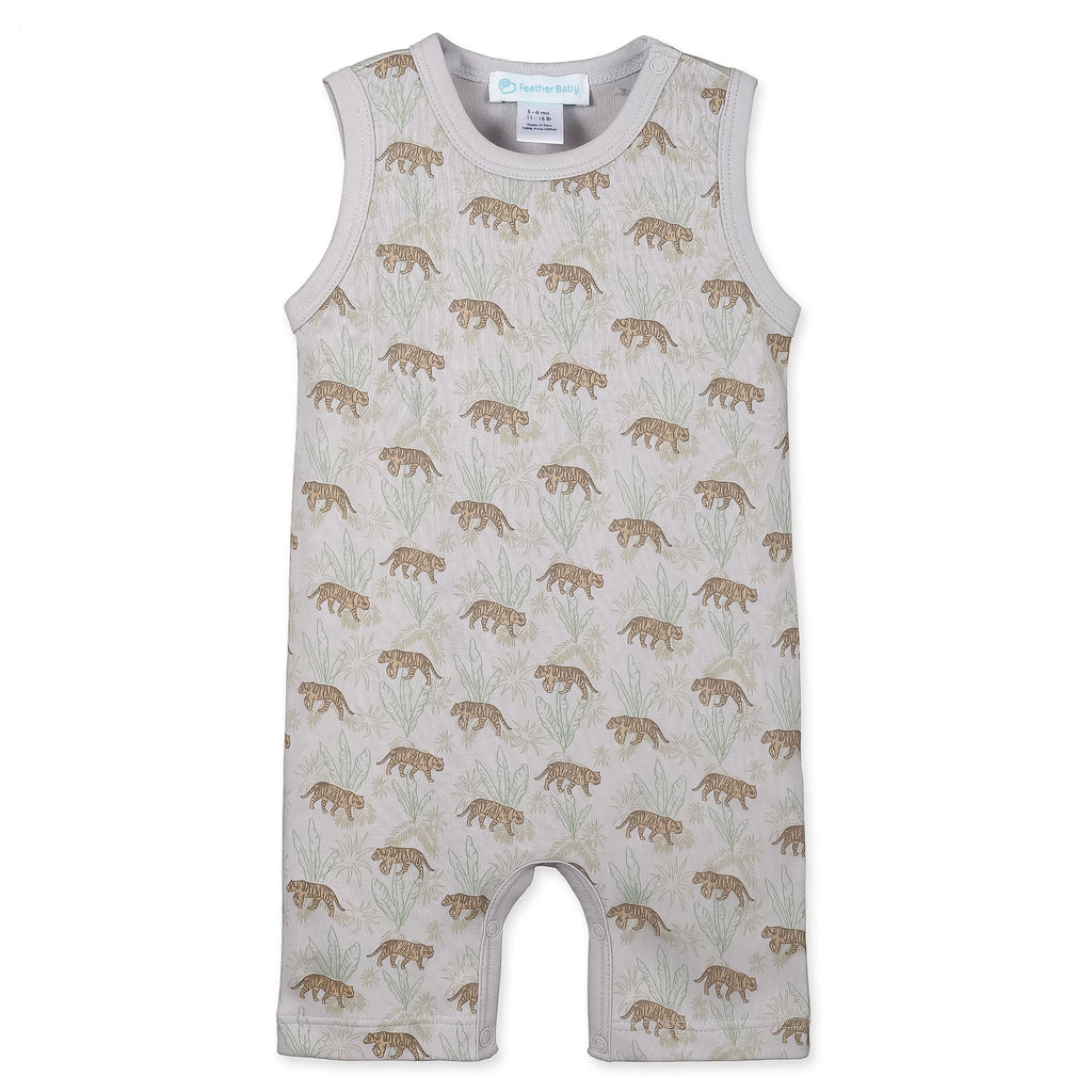 Tank Romper - Tigers on Grey  100% Pima Cotton by Feather Baby - HoneyBug 