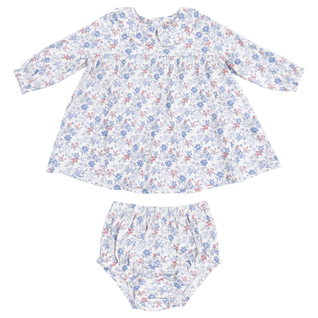 Simple Long Sleeve Peter Pan Collar Dress + Diaper Cover - HoneyBug 