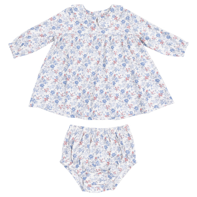 Simple Long Sleeve Peter Pan Collar Dress + Diaper Cover - HoneyBug 