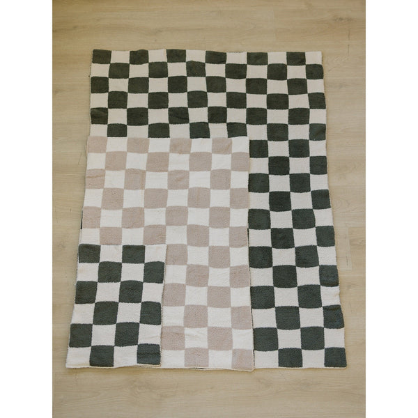 Taupe Checkered Plush Blanket - HoneyBug 