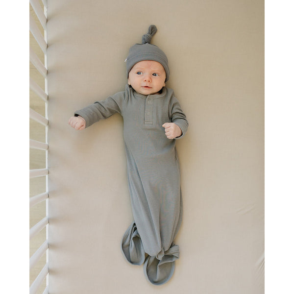 Grey Organic Cotton Ribbed Knot Gown - HoneyBug 