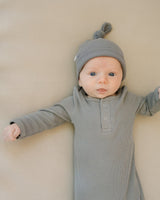 Grey Organic Ribbed Newborn Knot Hat - HoneyBug 