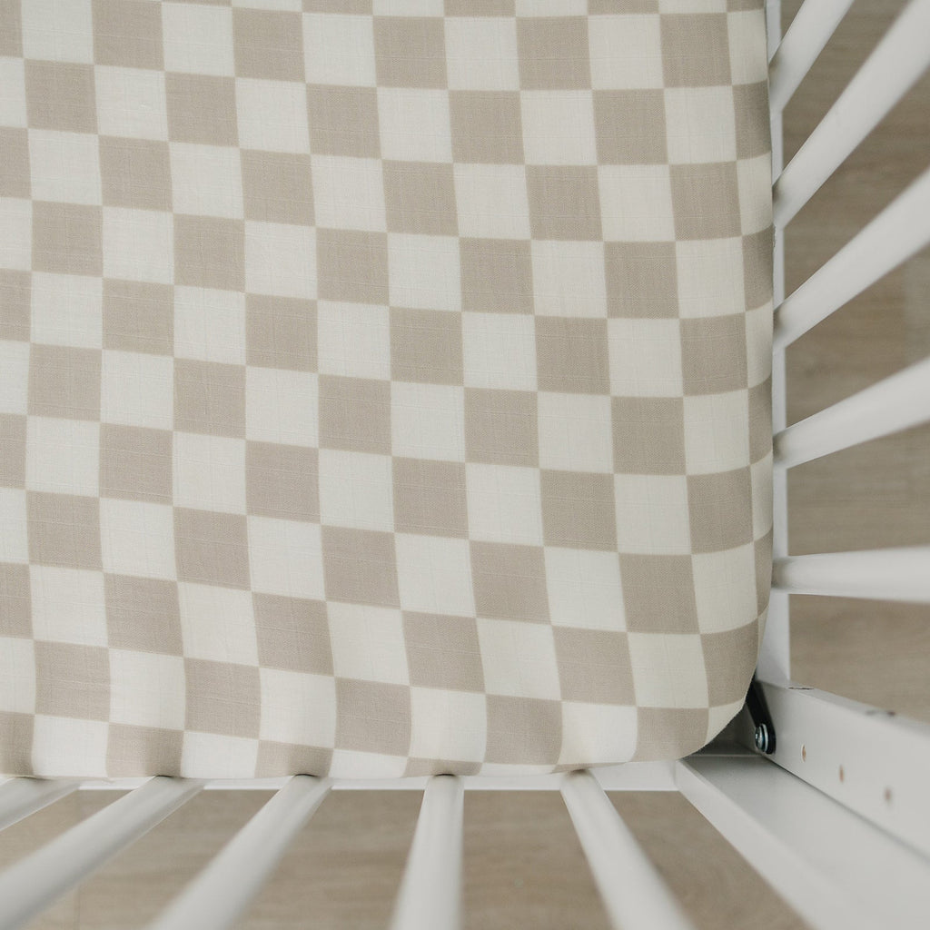 Taupe Checkered Crib Sheet - HoneyBug 