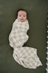 Taupe Checkered Muslin Swaddle Blanket - HoneyBug 