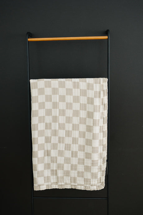 Taupe Checkered Muslin Quilt - HoneyBug 