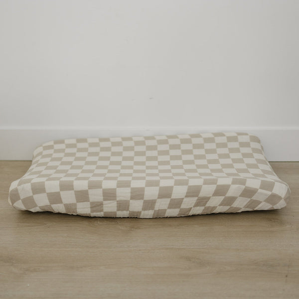 Taupe Checkered Changing Pad Cover - HoneyBug 