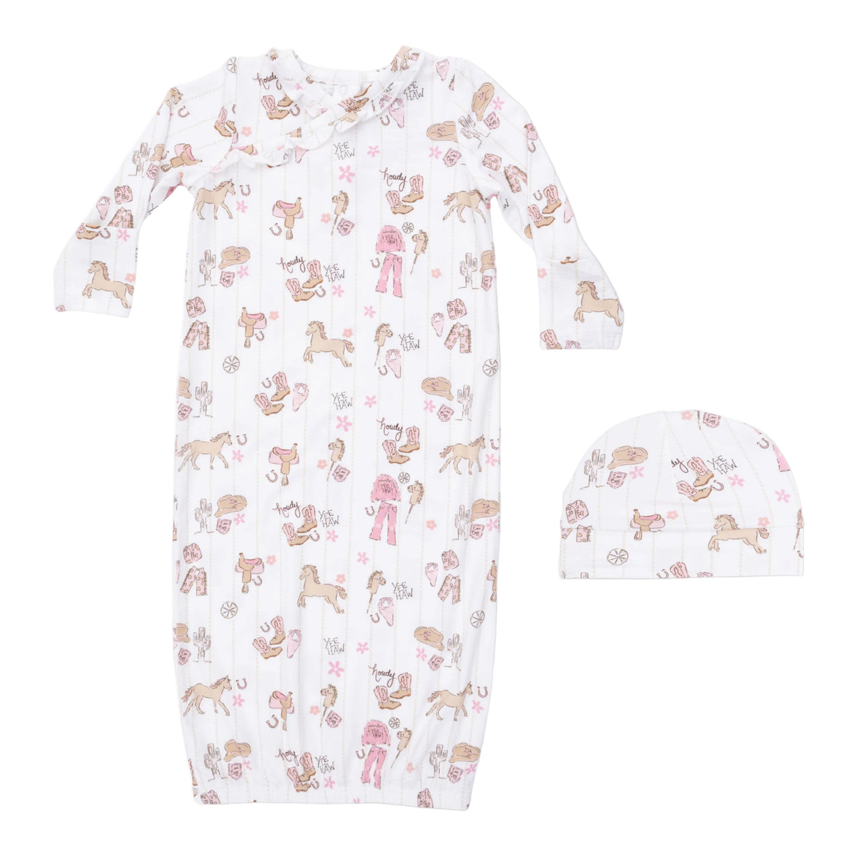 Cowgirl Nursery - Kimono Gown & Ruffle Knotted Hat