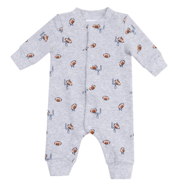 Baseball Collar Romper With Front Placket - Football Field Goal - HoneyBug 