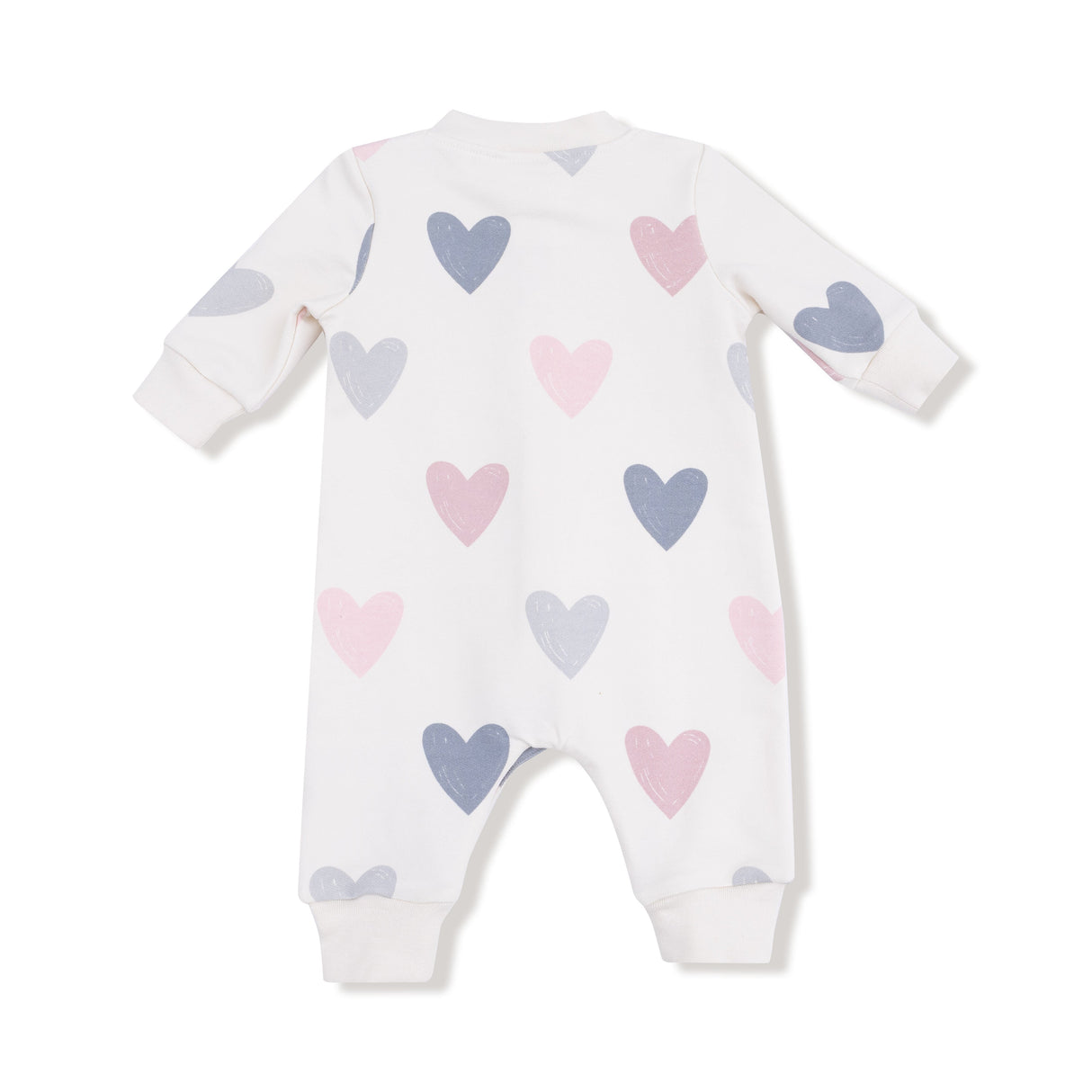 Baseball Collar Romper with Front Placket - Hearts - HoneyBug 