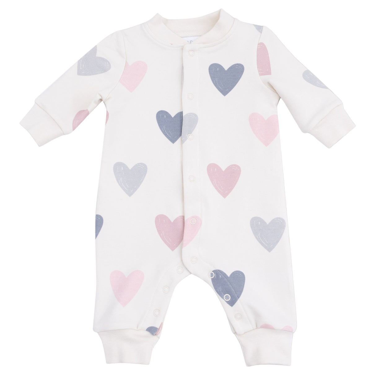 Baseball Collar Romper with Front Placket - Hearts - HoneyBug 