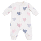 Baseball Collar Romper with Front Placket - Hearts - HoneyBug 