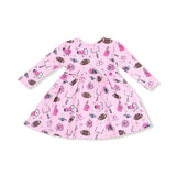 Twirly Long Sleeve Dress - Game Day Pink - HoneyBug 
