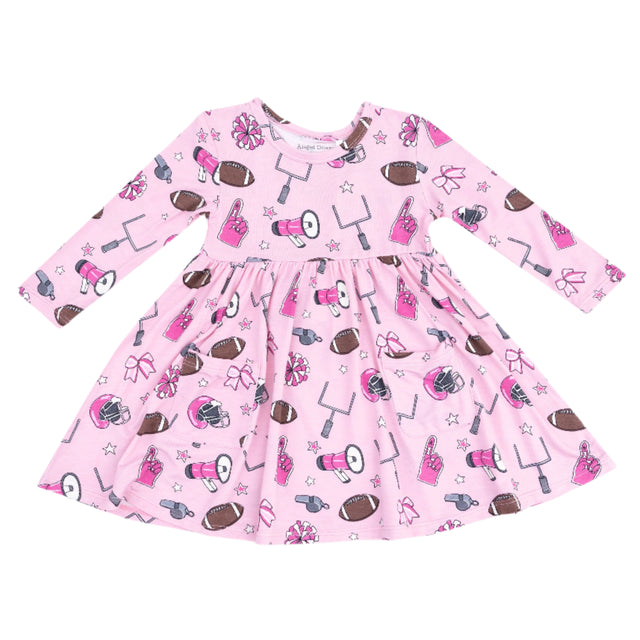 Twirly Long Sleeve Dress - Game Day Pink - HoneyBug 