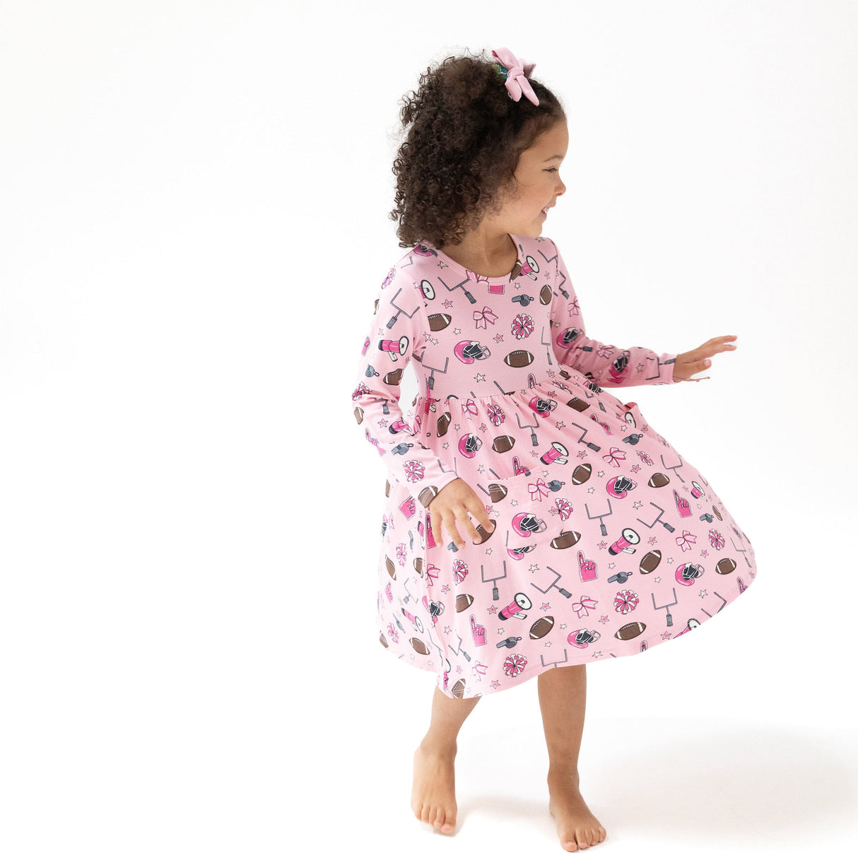Twirly Long Sleeve Dress - Game Day Pink - HoneyBug 