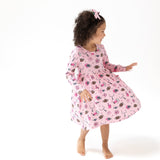 Twirly Long Sleeve Dress - Game Day Pink - HoneyBug 