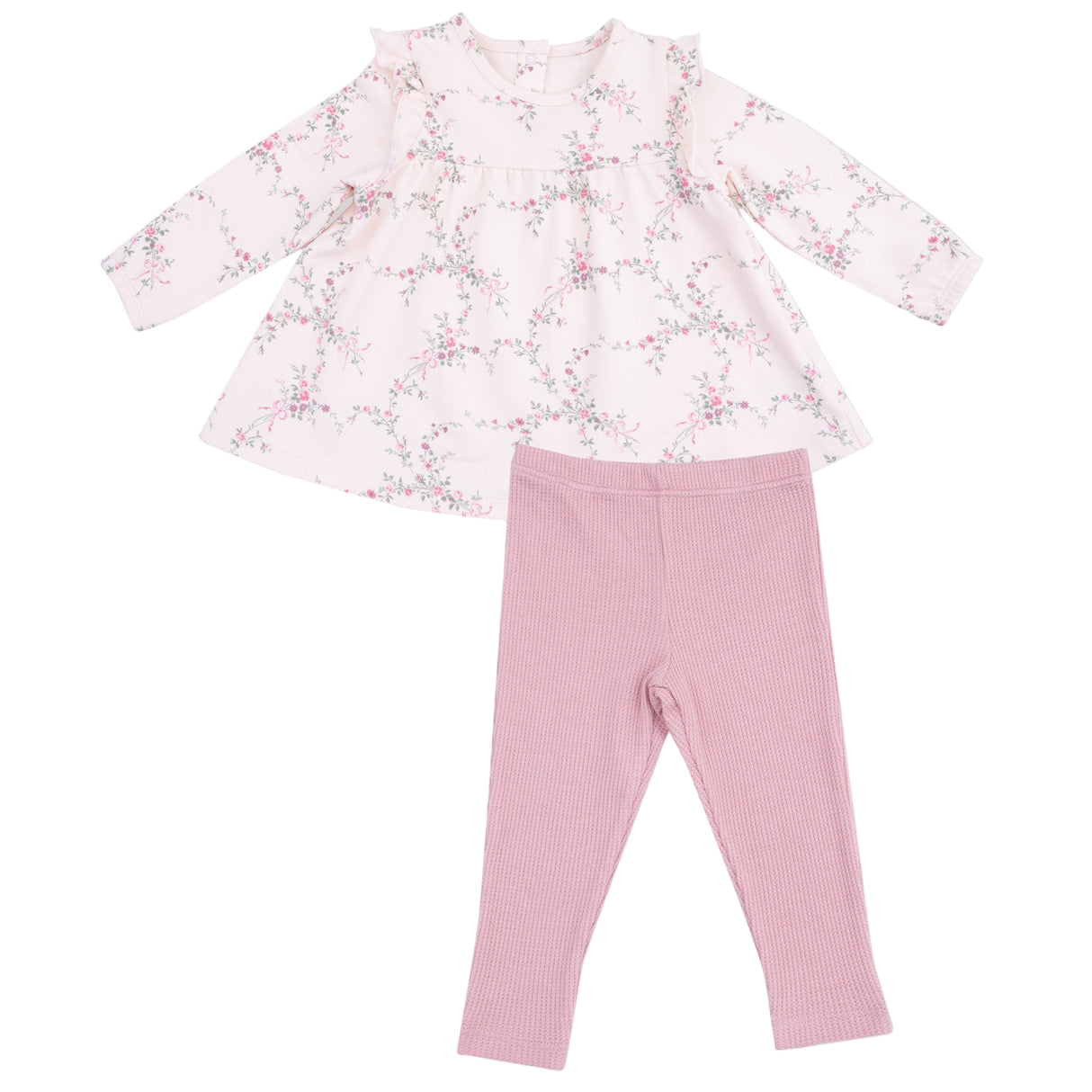 Long Sleeve High Waisted Top with Ruffles + Legging - HoneyBug 