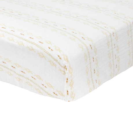 Cotton Muslin Crib Sheet - Gold Diamond-Stripe - HoneyBug 