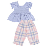Dusty Plaid - Smocked Blouse and Pant Set