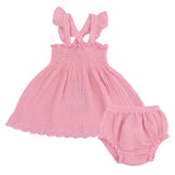 Solid Muslin Poignant Pink - Smocked Top with Bloomer