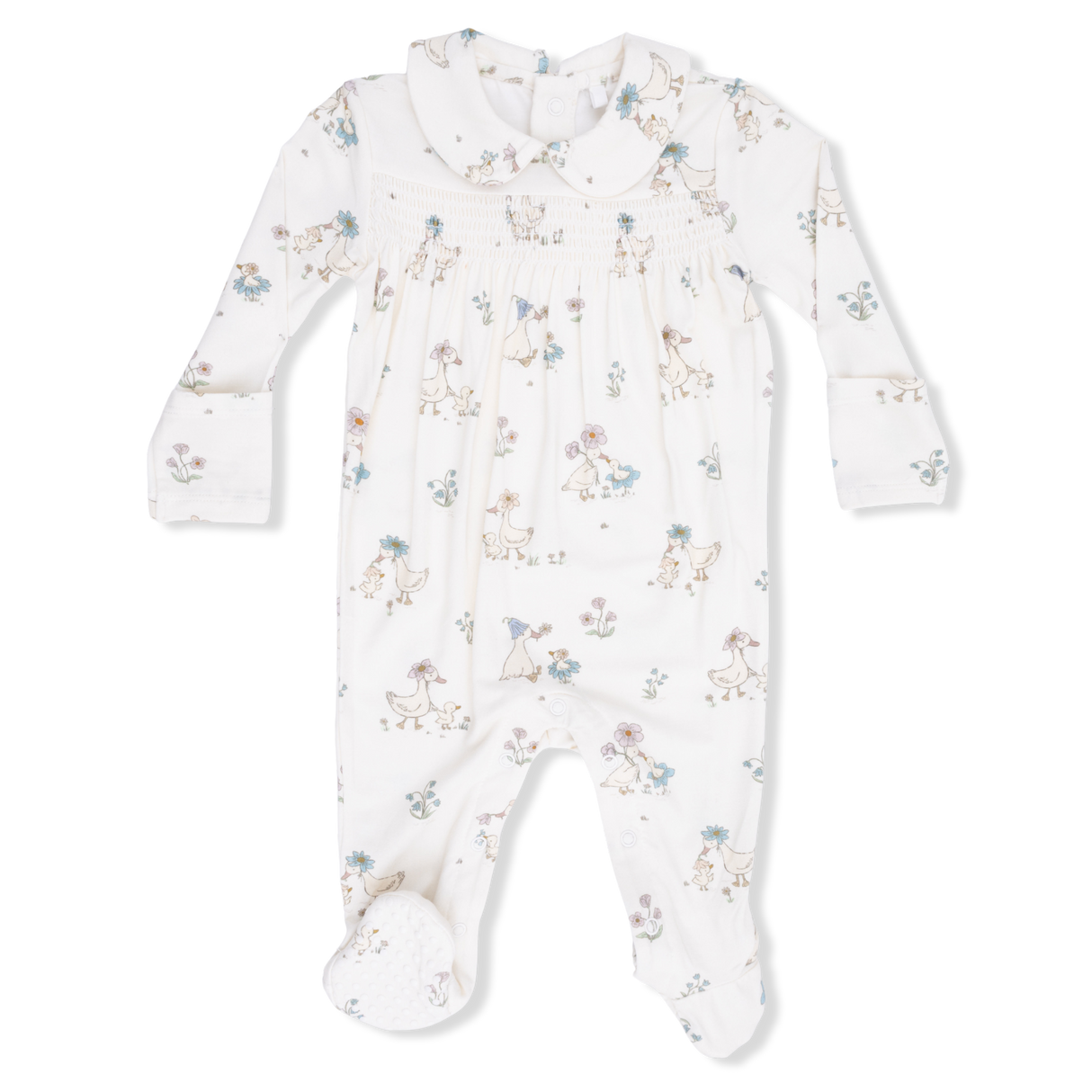 Flower Ducklings - Smocked Peter Pan Snap Footie