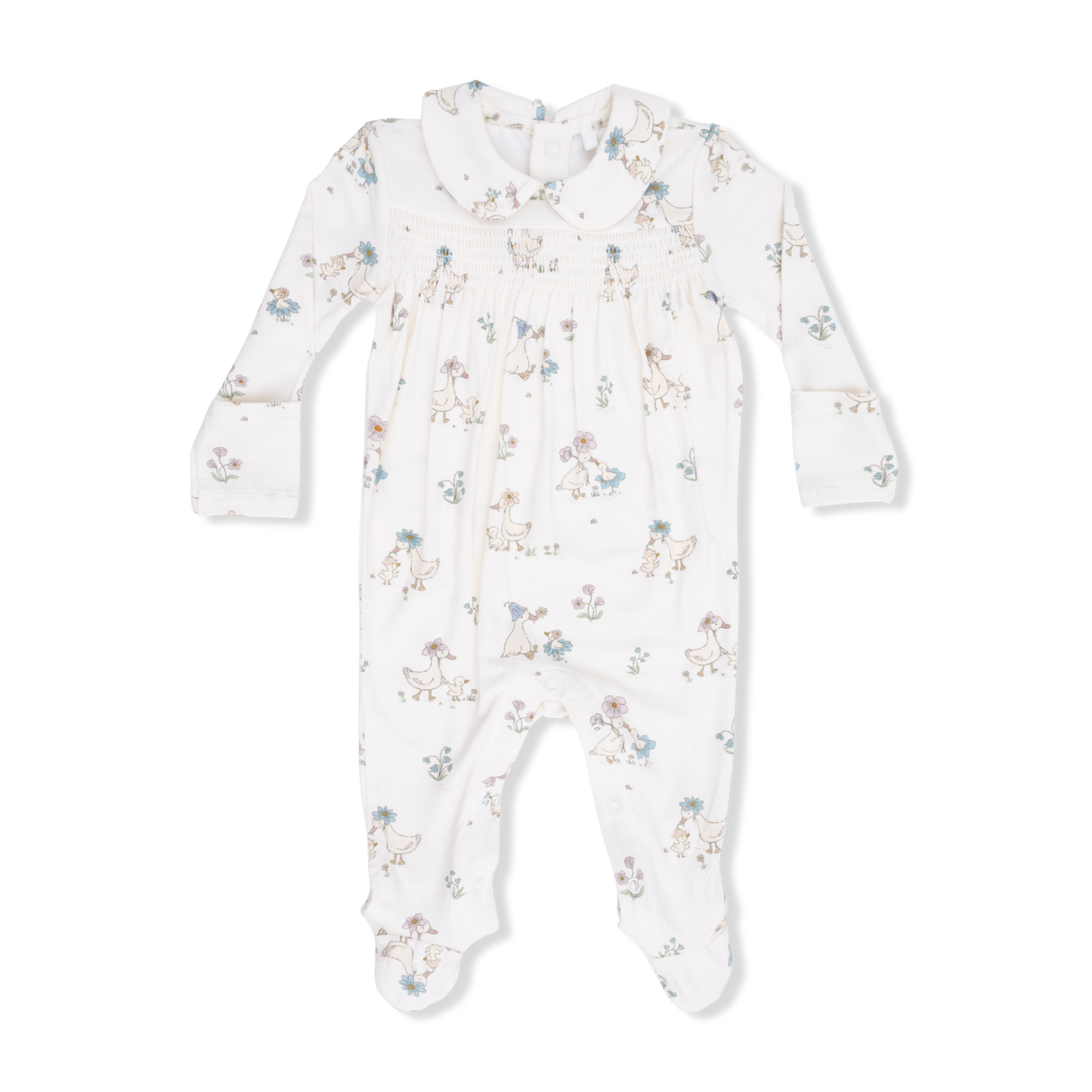 Flower Ducklings - Smocked Peter Pan Snap Footie
