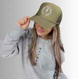 Strong as a mother™ Embroidered Trucker Hat - Olive - HoneyBug 