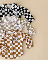 Cotton Shacket | Smiley Checkered Copper - HoneyBug 