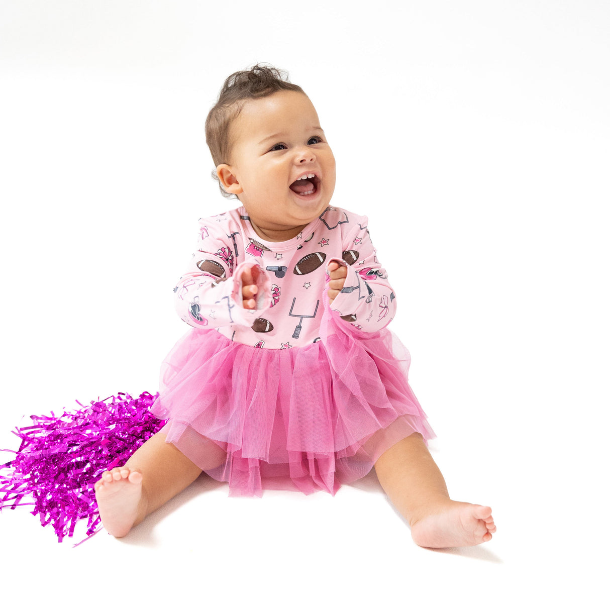 Long Sleeve Tutu Bodysuit - Game Day Pink - HoneyBug 
