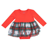 Long Sleeve Tutu Bodysuit - Holiday Plaid - HoneyBug 