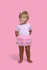 BUBBLEGUM CHECKERS DREAM TUTU BODYSUIT DRESS - HoneyBug 