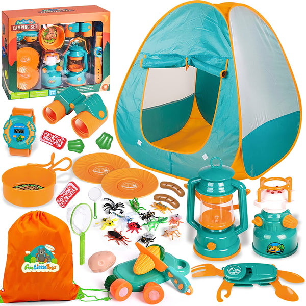 Camping Tent with Bug Catcher and Food (36 piece play set) - HoneyBug 