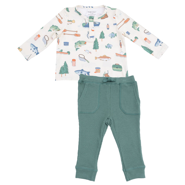 Long Sleeve Henley Top and Waffle Jogger - HoneyBug 